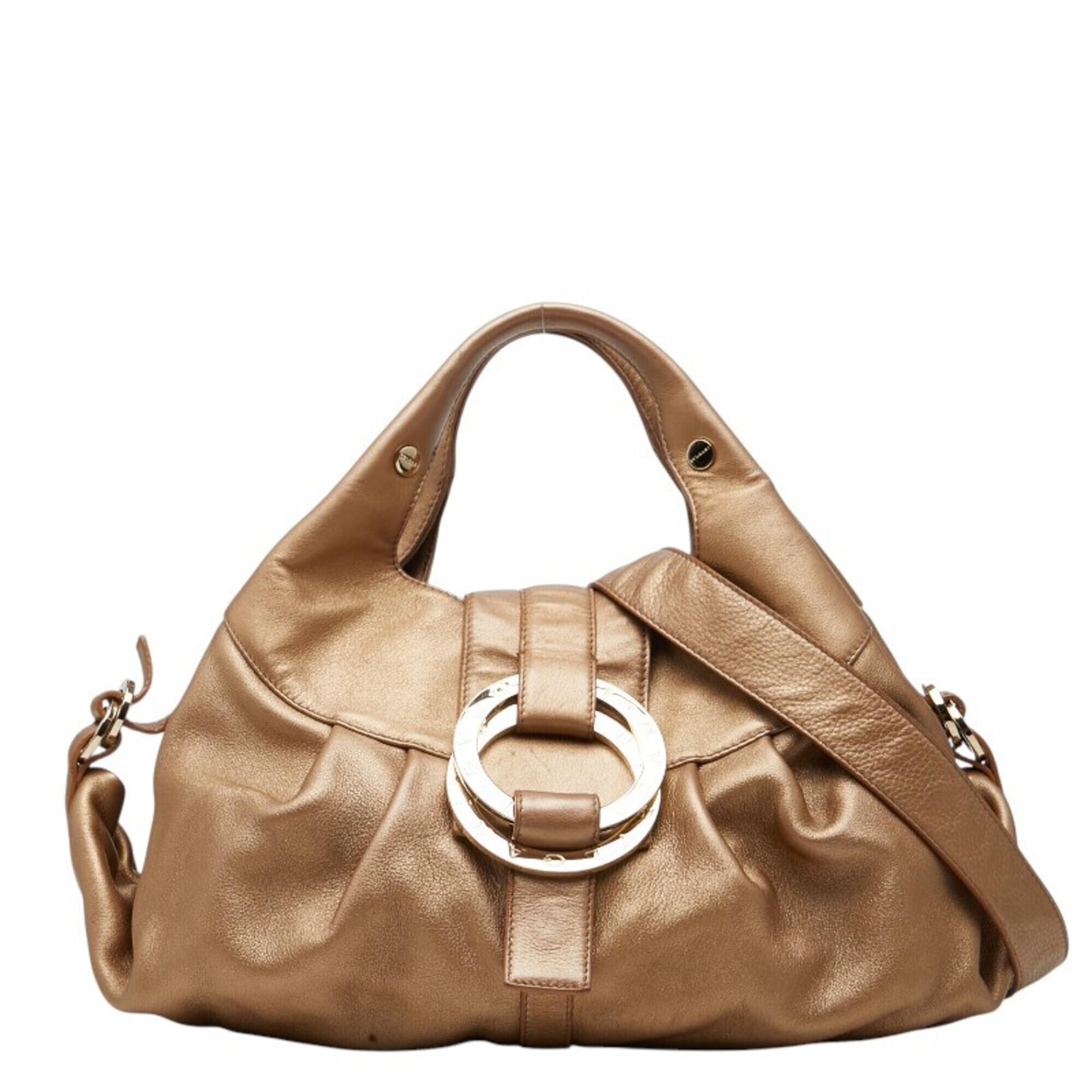 Bvlgari Chandra Ring Buckle Handbag Shoulder Bag 2-Way Gold Tone Leather Women's